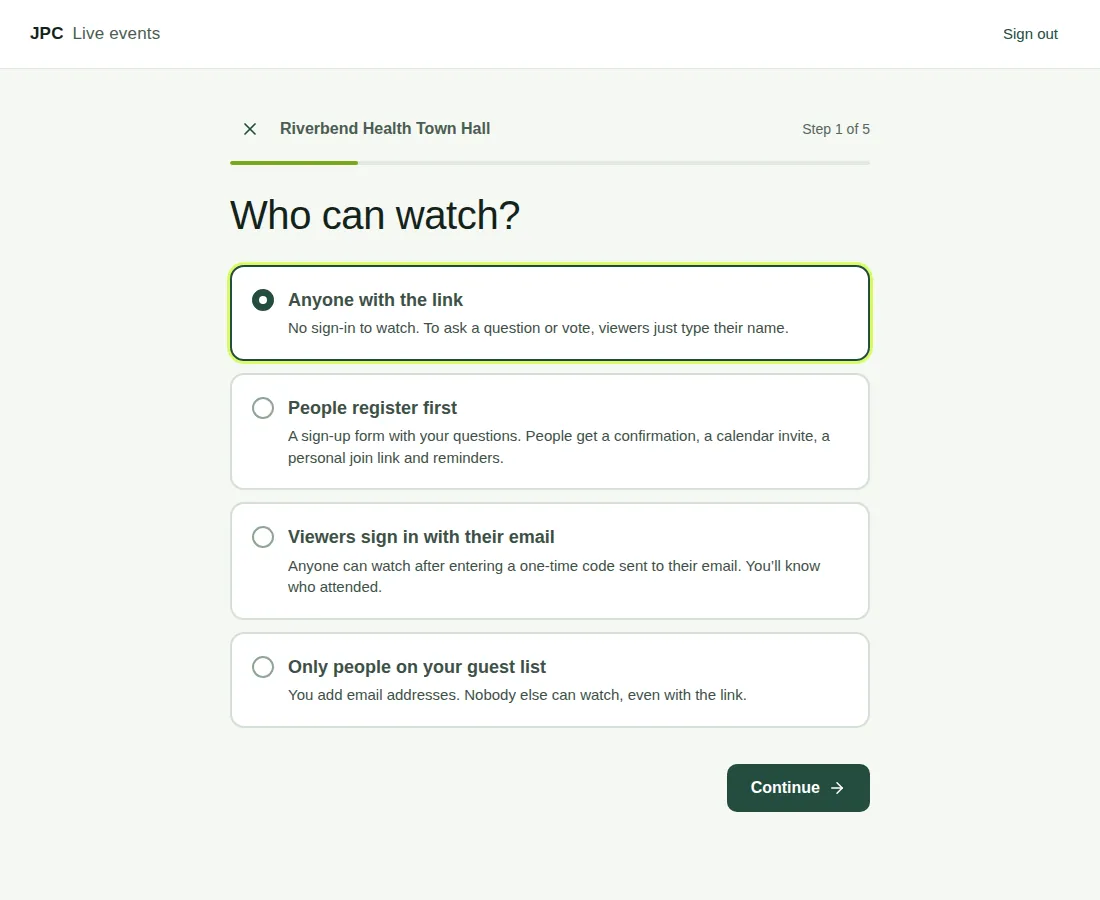 Step 1 of 5: Who can watch?