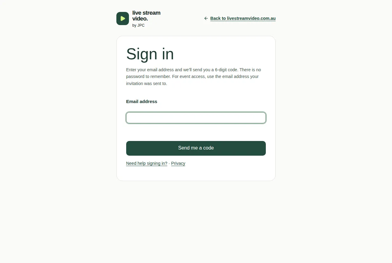 The Sign in page with the Email address box and the Send me a code button.