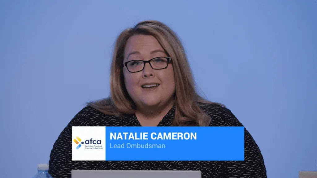 A presenter speaking to camera during a JPC live stream of an AFCA member forum